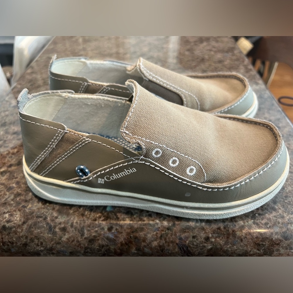 Columbia Slip-ons. Boys size 1. Khaki/tan color.